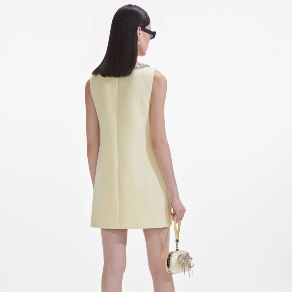 Self-Portrait Pale Yellow Embellished Mini Dress - Picture 3 of 13